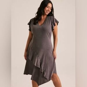 Torrid Festi Boho Neutral Gray Flowing Ruffle Detail Dress Plus Size 3X Nwt